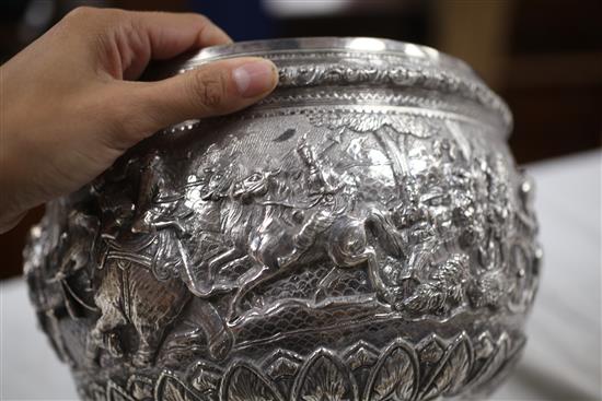 A late 19th/early 20th century Burmese silver jardinere, gross 43 oz.